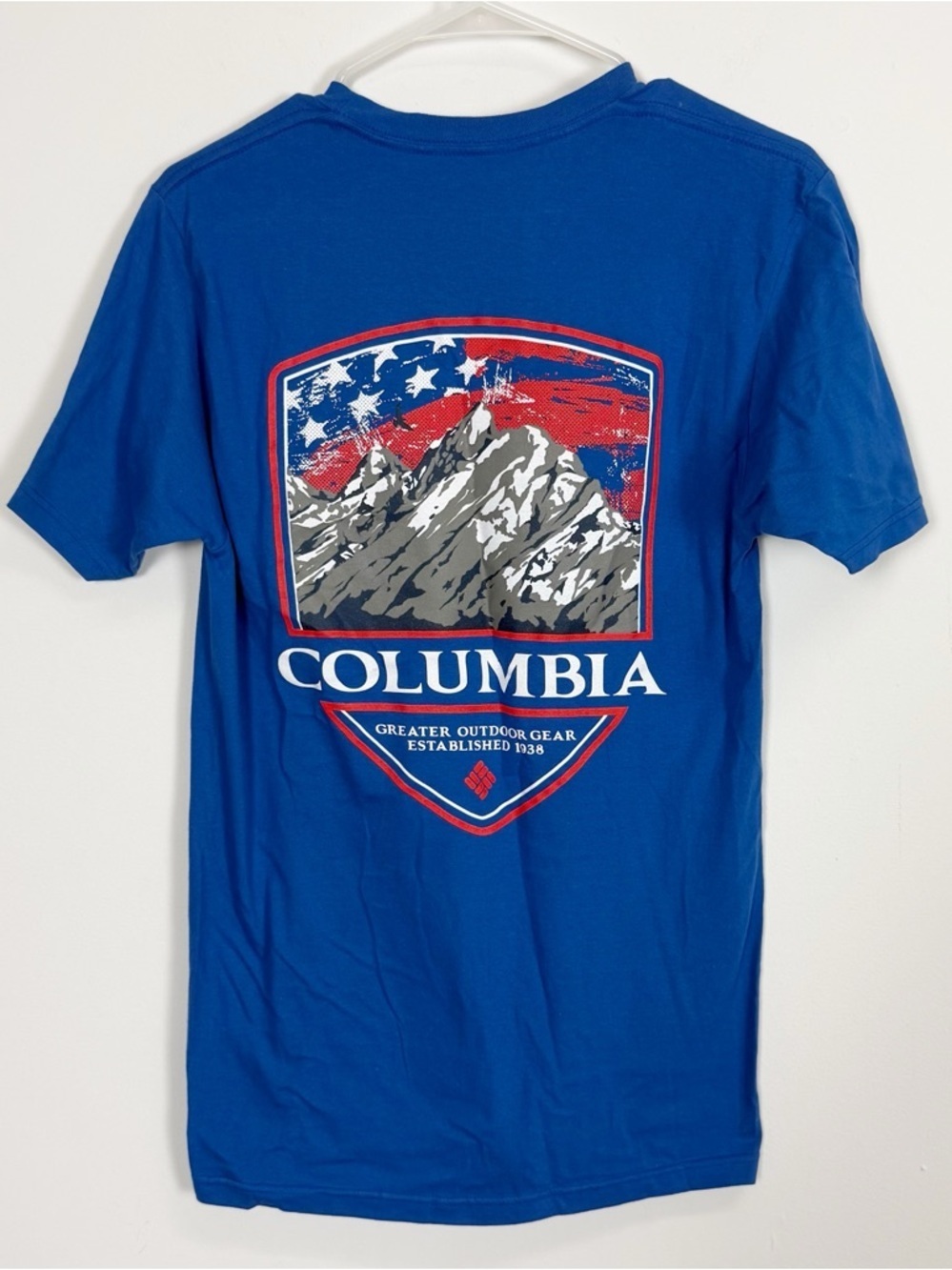 Columbia Graphic Tee Mens Small Blue Mountain Tshirt Short Sleeve Cotton
